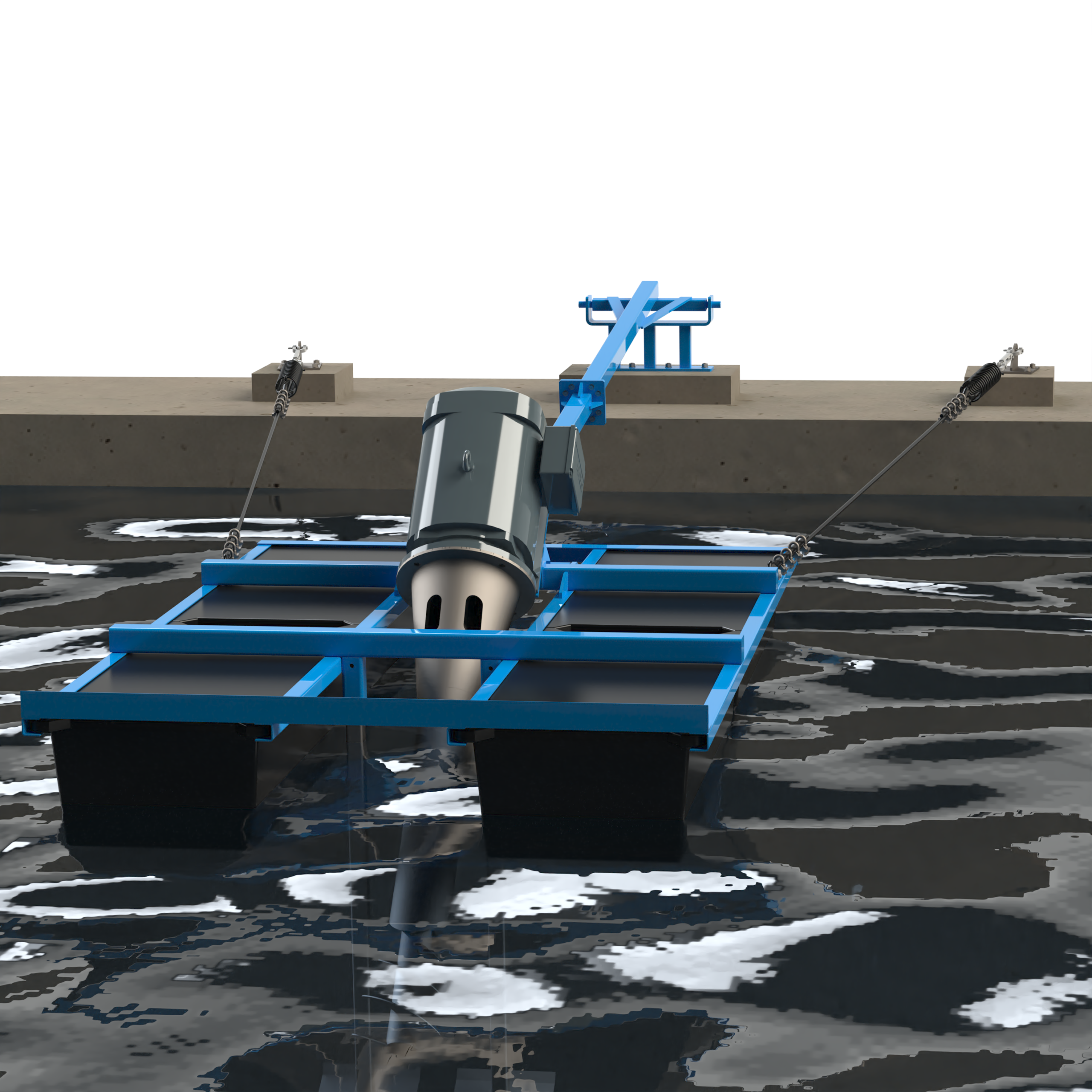 Aérateur flottant AIRFLOW BIOTRADE pour l'oxygénation et le brassage des eaux usées en bassin.