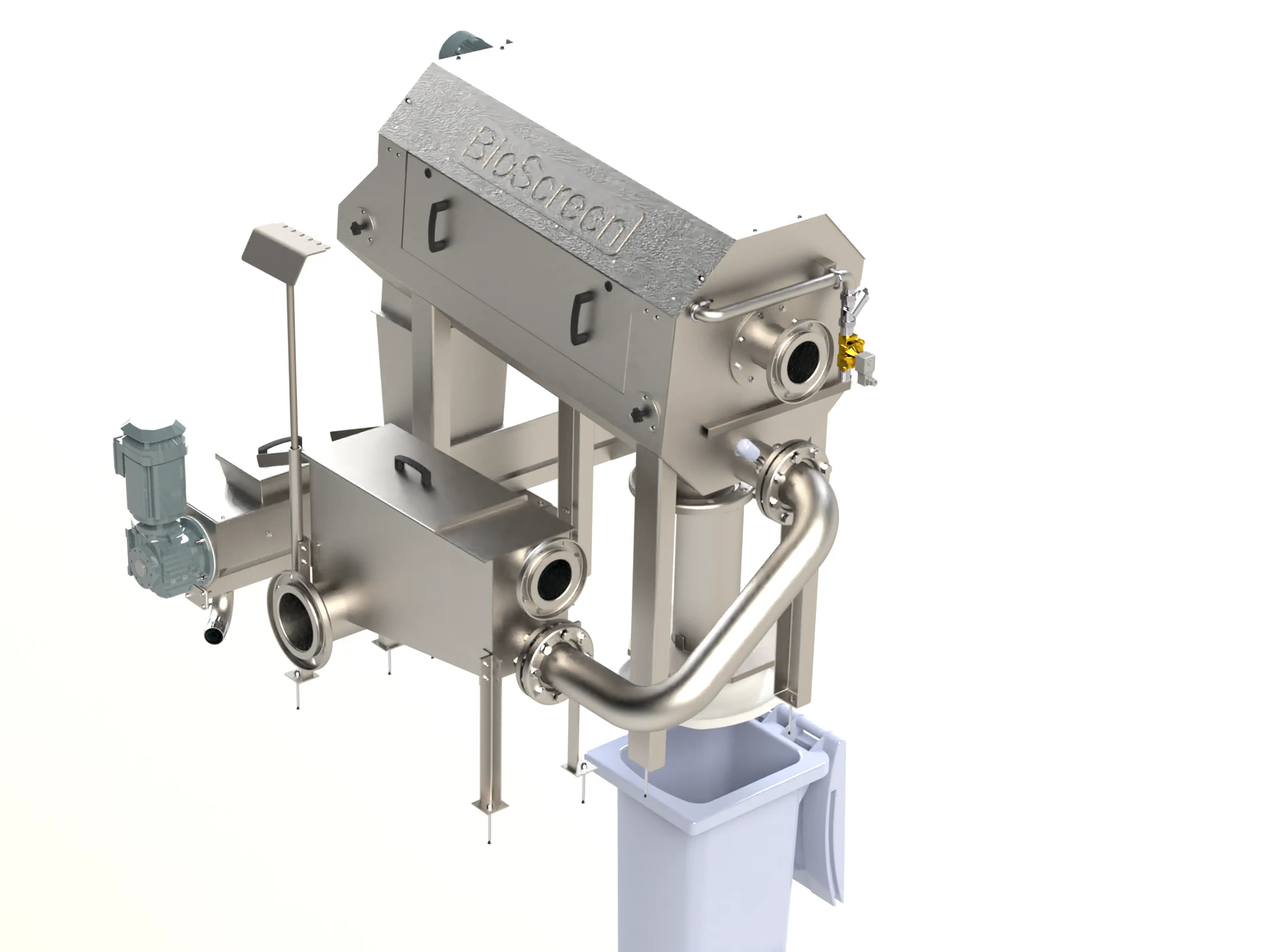 Tamis rotatif interne BioScreen TRI Biotrade avec motorisation et raccordements hydrauliques