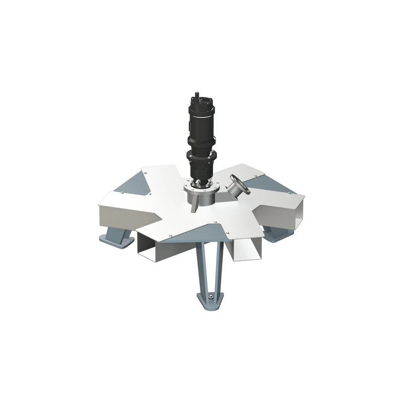 Vue 3D de la turbine immergée à vitesse lente Oxyflow Biotrade pour l'oxygénation et le mélange des eaux usées urbaines et industrielles