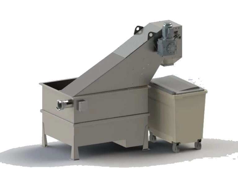 Vue 3D du dégrilleur pour matières de vidange Biotrade, adapté à la vidange des camions de dépotage