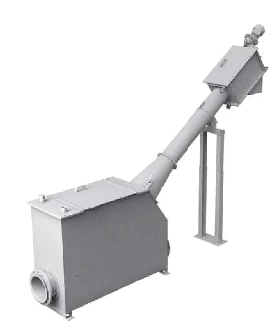 Rendu 3D d'un tamis à vis caisson inox Biotrade avec caisson d'alimentation fermé, vis compacteuse inclinée et motoréducteur